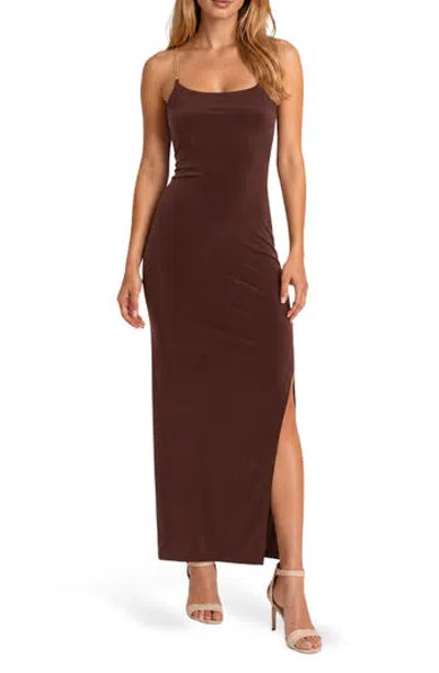 Jump Apparel Chain Strap Maxi Dress In Chocolate