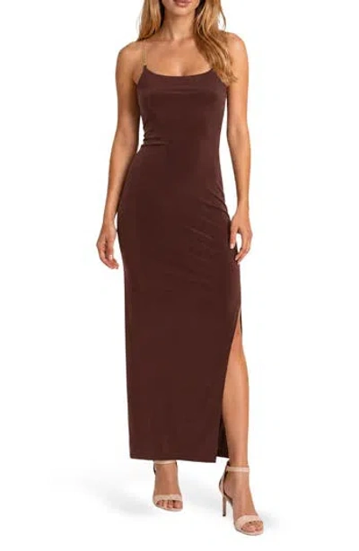 Jump Apparel Chain-trimmed Strap Maxi Dress In Chocolate