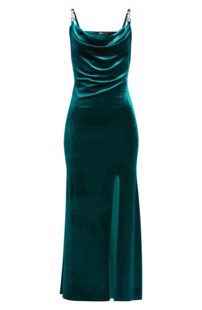 Jump Apparel Cowl Neck Velvet Gown In Green