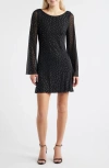 Jump Apparel Embellished Bell Sleeve Mesh Minidress In Black
