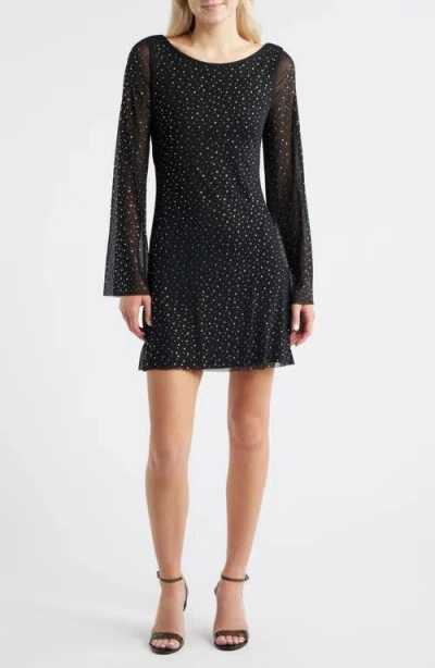 Jump Apparel Embellished Bell Sleeve Mesh Minidress In Black