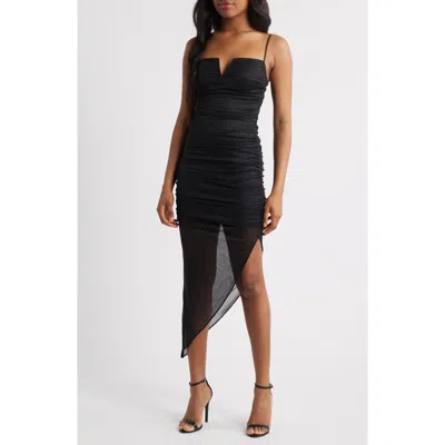 Jump Apparel Glitter Asymmetric Hem Mesh Cocktail Dress