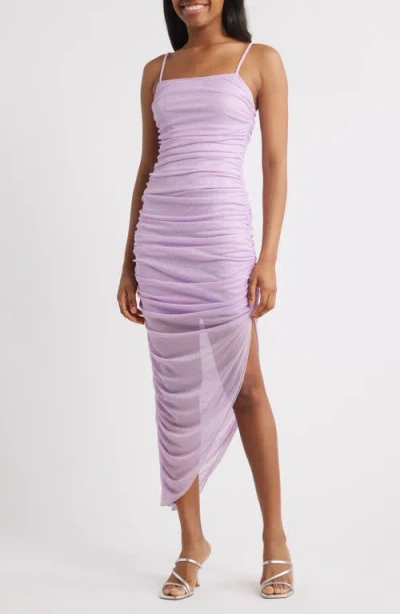 Jump Apparel Glitter Matte Ruched Jersey Dress In Lilac