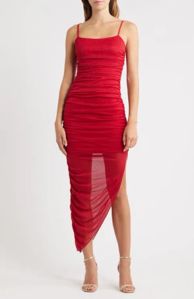 Jump Apparel Glitter Matte Ruched Jersey Dress In Red