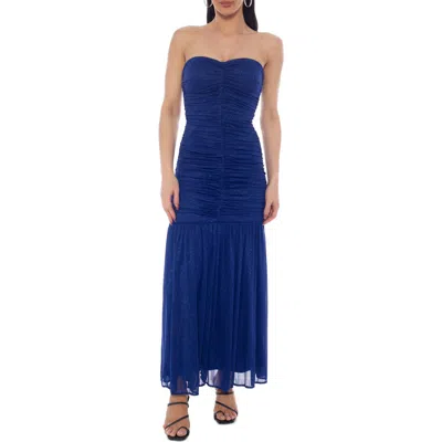Jump Apparel Glitter Ruched Strapless Gown In Royal