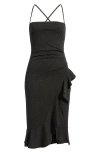 Jump Apparel Glitter Ruffle Sleeveless Dress In Black