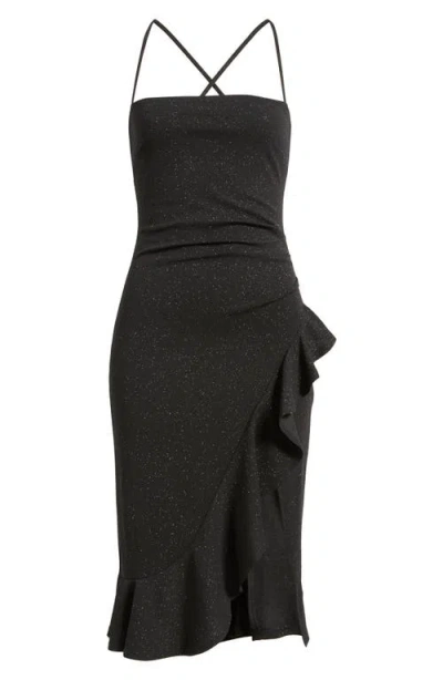 Jump Apparel Glitter Ruffle Sleeveless Dress In Black