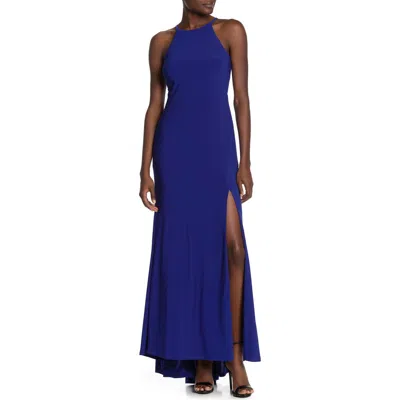 Jump Apparel Halter Neck Gown In Blue