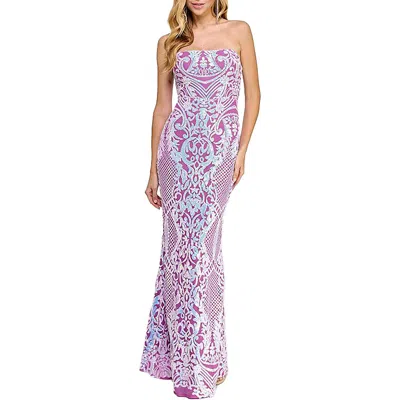 Jump Apparel Juniors Womens Sequined Strapless Maxi Dress In Blue