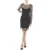 Jump Apparel Juniors Womens Sheer Rhinestone Cocktail And Party Dress In Black