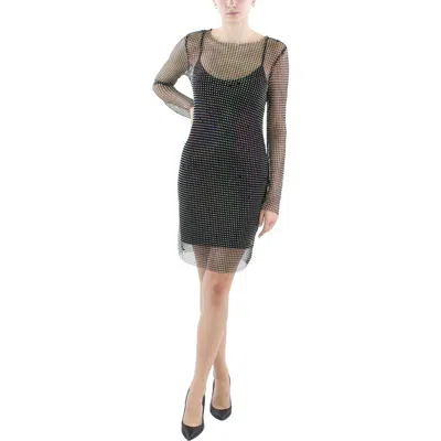 Jump Apparel Juniors Womens Sheer Rhinestone Cocktail And Party Dress In Black