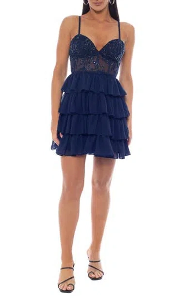Jump Apparel Mesh Corset Minidress In Navy