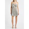 Jump Apparel Metallic Bow Babydoll Minidress In Gray