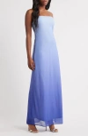 Jump Apparel Metallic Ombré Strapless Gown In Blue