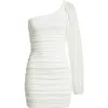 Jump Apparel One Shoulder Metallic Ruched Minidress In White