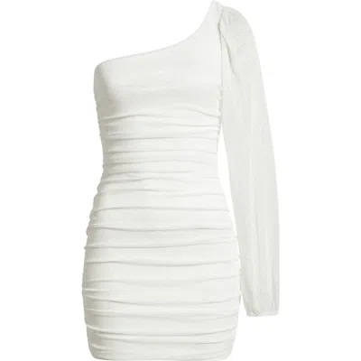 Jump Apparel One Shoulder Metallic Ruched Minidress In White