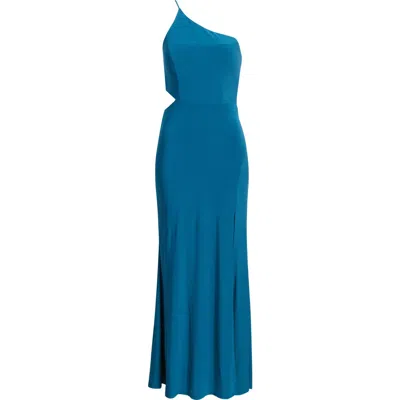 Jump Apparel One-shoulder Side Cutout Gown In Blue