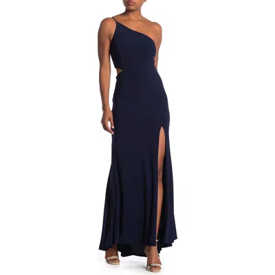 Jump Apparel One-shoulder Side Cutout Gown In Blue