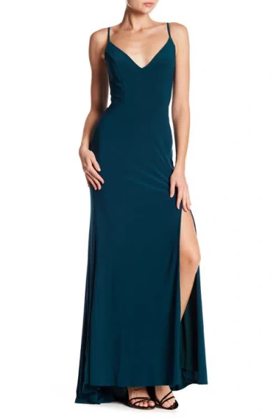Jump Apparel Plunge V-neck Jersey Gown In Blue