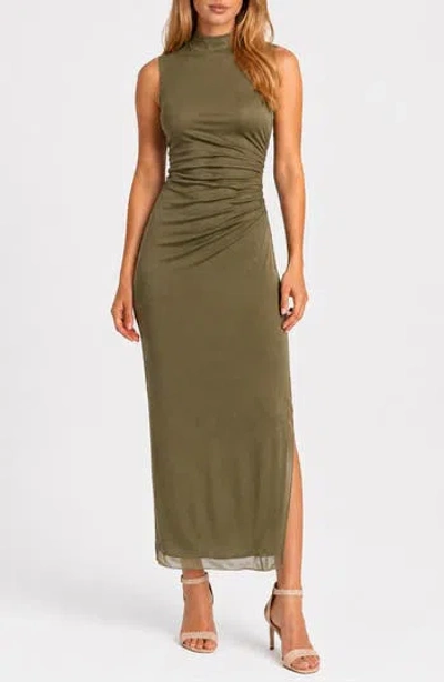 Jump Apparel Power Mesh Shirred Waist Maxi Dress In Green