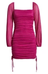 Jump Apparel Ruched Glitter Long Sleeve Minidress In Pink
