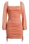 Jump Apparel Ruched Glitter Long Sleeve Minidress In Orange