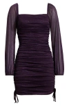 Jump Apparel Ruched Glitter Long Sleeve Minidress In Purple