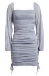 Jump Apparel Ruched Glitter Long Sleeve Minidress In Blue