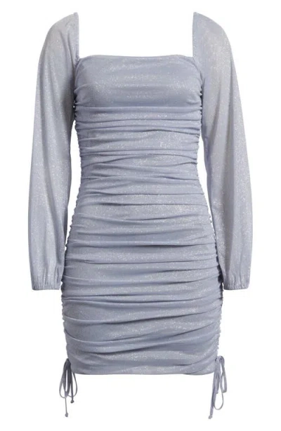 Jump Apparel Ruched Glitter Long Sleeve Minidress In Blue