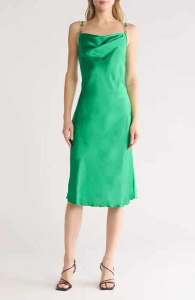 Jump Apparel Satin Cowl Neck Midi Dress In Green