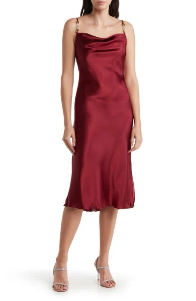 Jump Apparel Satin Cowl Neck Midi Dress In Burgundy