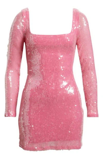 Jump Apparel Sequin Open Back Long Sleeve Cocktail Minidress In Pink