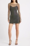 Jump Apparel Sheer Beaded Long Sleeve Minidress In Black