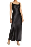 Jump Apparel Solid Long Satin Slip Dress In Black