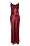 Jump Apparel Solid Long Satin Slip Dress In Wine