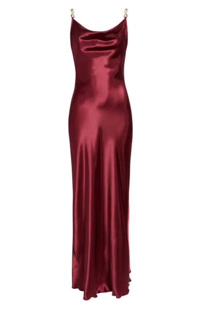 Jump Apparel Solid Long Satin Slip Dress In Wine