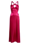 Jump Apparel Strappy Back Satin Charmeuse Gown In Pink