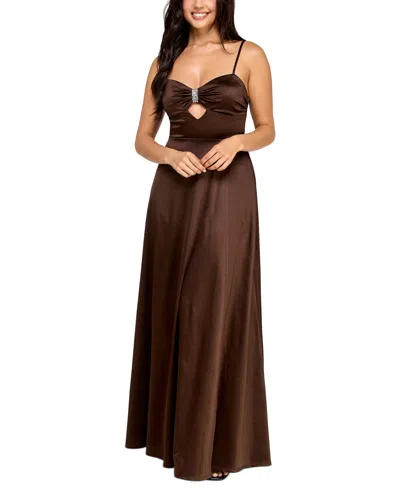 Jump Juniors' Embellished Satin Sweetheart Gown, Created For Macy's In Chocolate