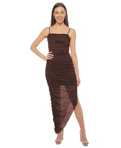 Jump Juniors' Embellished Sleeveless Asymmetrical Bodycon Long Dress In Brown