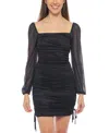Jump Juniors' Glitter Ruched Mesh Mini Bodycon Dress In Black | ModeSens