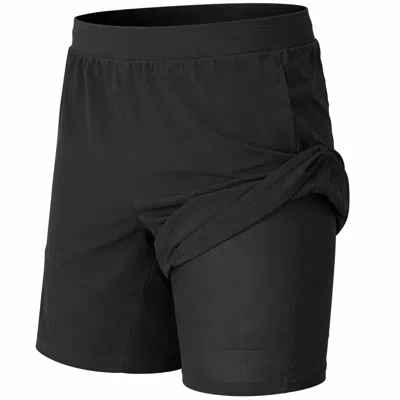 Jump Start Men's 2 In 1 Stretch Active Quick Dry Gym Running Shorts With Liner In Black