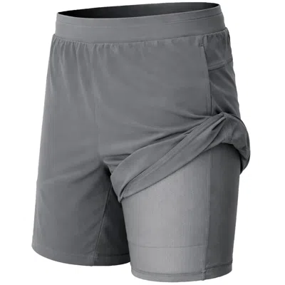 Jump Start Men's 2 In 1 Stretch Active Quick Dry Gym Running Shorts With Liner In Gray