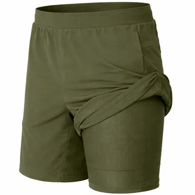Jump Start Men's 2 In 1 Stretch Active Quick Dry Gym Running Shorts With Liner In Green