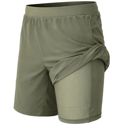 Jump Start Men's 2 In 1 Stretch Active Quick Dry Gym Running Shorts With Liner In Green