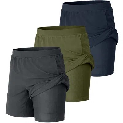 Jump Start Men's 2 In 1 Stretch Active Quick Dry Gym Running Shorts With Liner-3 Pack In Black