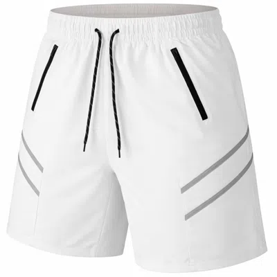 Jump Start Men's Performance Training Shorts With Zipper Pockets In White