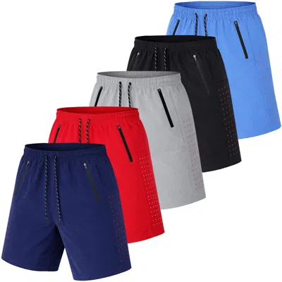 Jump Start Men's Performance Training Shorts With Zipper Pockets-5 Pack In Multi