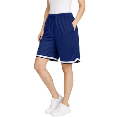 Jump Start Women's Loose Fit Premium Active Moisture Wicking Workout Mesh Shorts With Trim In Blue