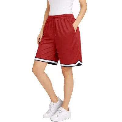 Jump Start Women's Loose Fit Premium Active Moisture Wicking Workout Mesh Shorts With Trim In Brown