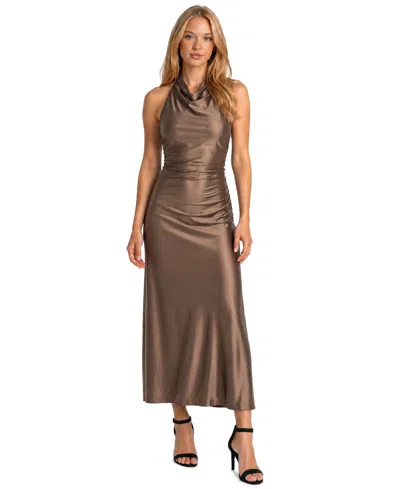 Jump Women's Cowl-neck Halter Open-back Gown In Gold